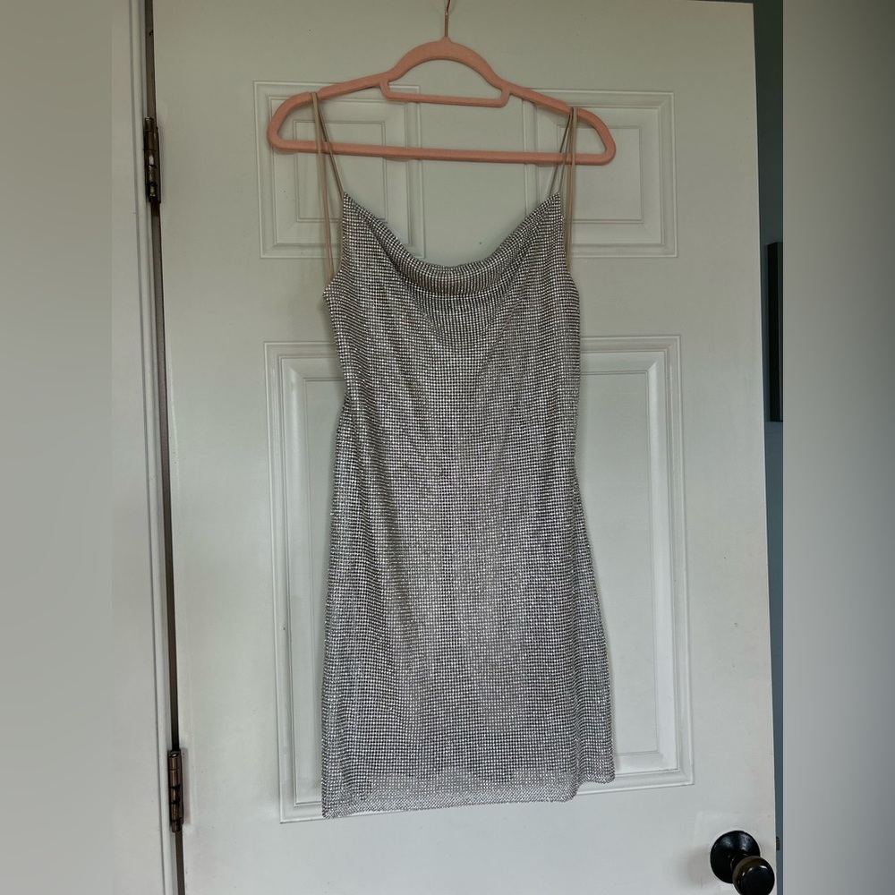 Alice + Olivia Sparkling Silver Mini Dress